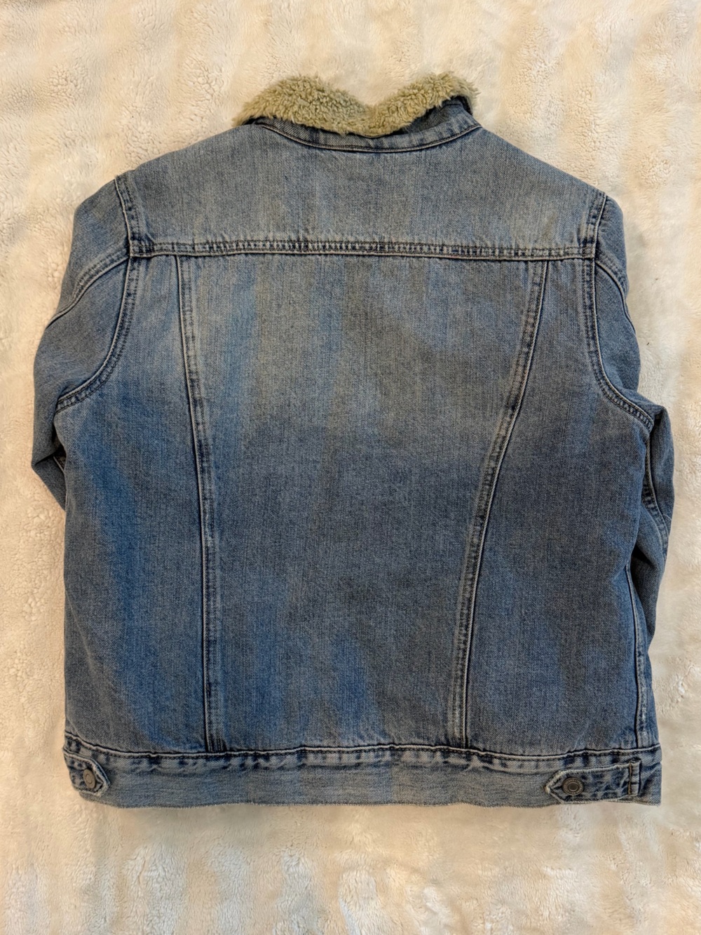 Lucky Brand Light Blue Denim Jacket with Cream Sherpa Collar - Picture 2 of 4